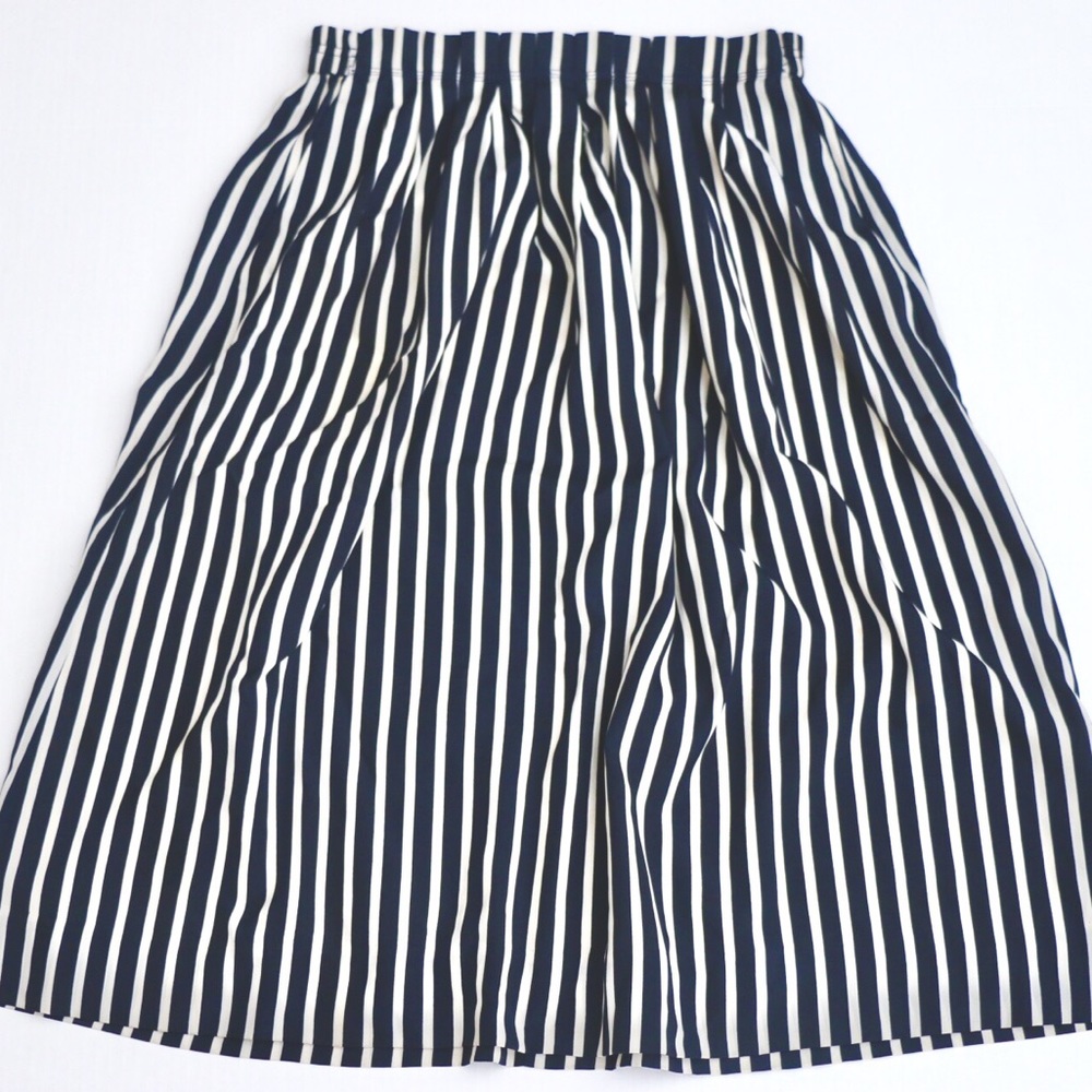 JCREW navy striped midi skirt